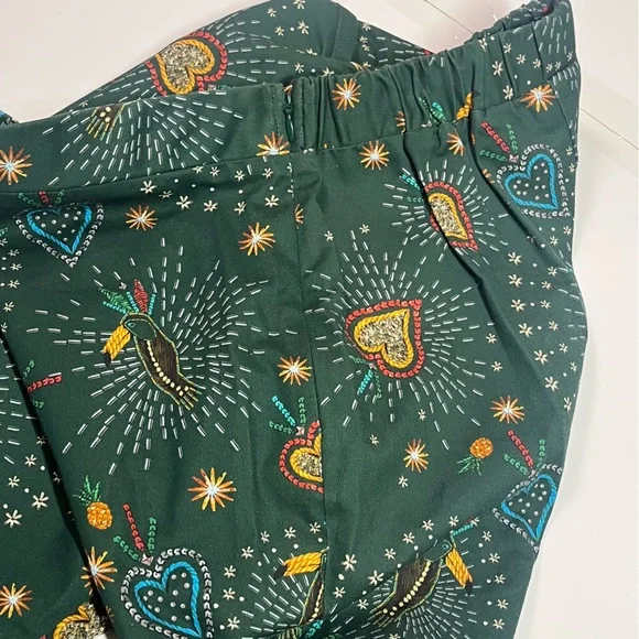 FARM Rio Anthropologie Womens Small Fernanda Flared Pants Cotton Star Bird Print